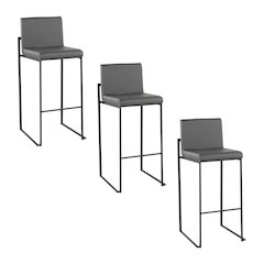 Fuji High Back 30" Fixed-Height Barstool - Set of 3 in Black Steel