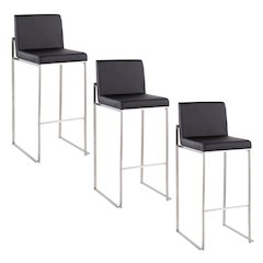 Fuji High Back 30" Fixed-Height Barstool - Set of 3