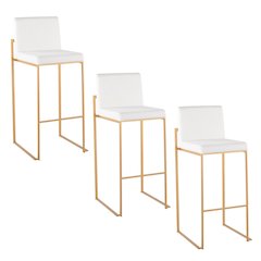Fuji High Back 30" Fixed-Height Barstool - Set of 3