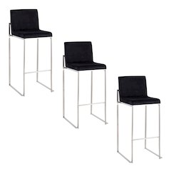 Fuji High Back 30" Fixed-Height Barstool - Set of 3 in Stainless Steel