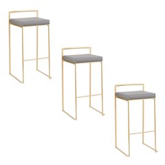 Fuji Stacker 30" Fixed-Height Barstool - Set of 3 in Gold Metal, Grey PU color