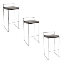 Fuji Stacker 30" Fixed-Height Barstool - Set of 3 in Stainless Steel