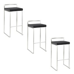 Fuji Stacker 30" Fixed-Height Barstool - Set of 3 in Stainless Steel