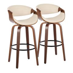 Walnut Wood, Black Metal, Cream PU Symphony 30" Fixed-Height Barstool - Set of 2