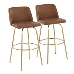 Camel PU, Gold Metal Toriano 30" Fixed-Height Barstool - Set of 2