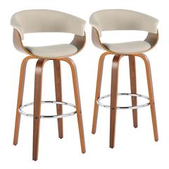 Beige Vintage Mod 30" Fixed-Height Barstool - Set of 2