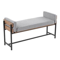 Black Metal, Brown Wood, Light Grey Fabric Kari Bench