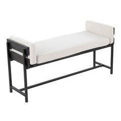 Black Metal, Grey Wood, Cream Fabric Kari Bench