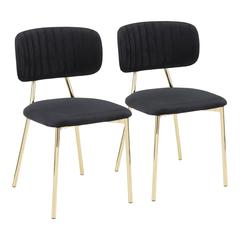 Gold Metal, Black Velvet Bouton Chair - Set of 2