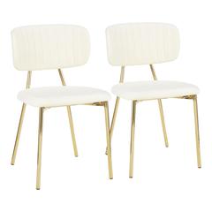 Gold Metal, Cream Velvet Bouton Chair - Set of 2