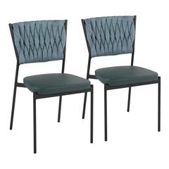 Black Metal, Green PU, Sea Green Fabric Braided Tania Chair - Set of 2