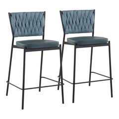 Black Metal, Green PU, Sea Green Fabric Braided Tania Counter Stool - Set of 2