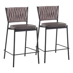 Black Metal, Grey PU, Light Brown Fabric Braided Tania Counter Stool - Set of 2