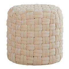 Cream Velvet Braided Round 16" Ottoman