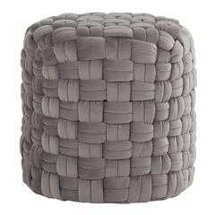 Dark Grey Velvet Braided Round 16" Ottoman