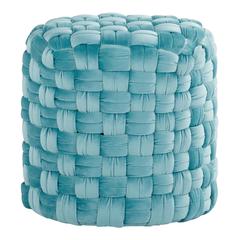 Ice Blue Velvet Braided Round 16" Ottoman