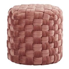 Blush Pink Velvet Braided Round 16" Ottoman