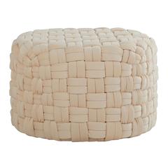 Cream Velvet Braided Round 24" Ottoman