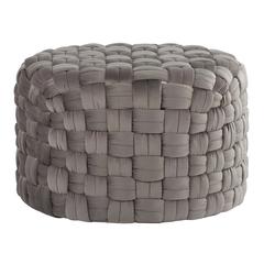 Dark Grey Velvet Braided Round 24" Ottoman