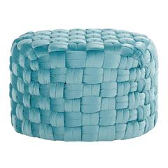 Ice Blue Velvet Braided Round 24" Ottoman