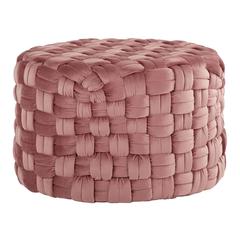 Blush Pink Velvet Braided Round 24" Ottoman