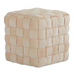 Cream Velvet Braided Square 16" Ottoman
