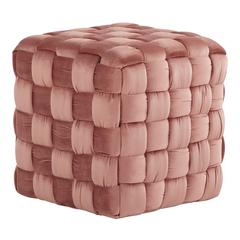Blush Pink Velvet Braided Square 16" Ottoman