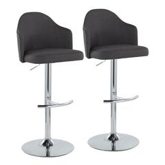 Chrome Metal, Charcoal Fabric Ahoy Adjustable Barstool - Set of 2