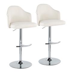Chrome Metal, Cream Fabric Ahoy Adjustable Barstool - Set of 2