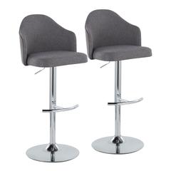 Chrome Metal, Grey Fabric Ahoy Adjustable Barstool - Set of 2