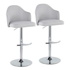 Chrome Metal, Light Grey Fabric Ahoy Adjustable Barstool - Set of 2