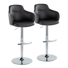 Chrome Metal, Black PU Boyne Adjustable Barstool - Set of 2