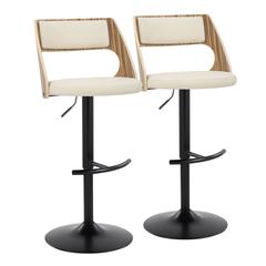 Black Metal, Zebra Wood, Cream PU Cecina Adjustable Barstool - Set of 2