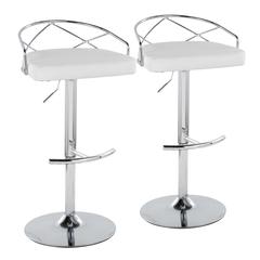 Chrome Metal, White PU Charlotte Glam Adjustable Barstool - Set of 2