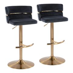 Gold Metal, Black Velvet Cinch Adjustable Barstool - Set of 2