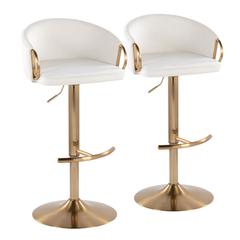 Gold Metal, Cream Velvet Claire Adjustable Barstool - Set of 2