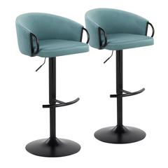 Black Metal, Light Blue Velvet Claire Adjustable Barstool – Set of 2