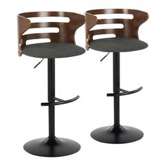 Black Metal, Walnut Wood, Charcoal Fabric Cosi Adjustable Barstool - Set of 2