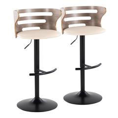 Black Metal, Light Grey Wood, Cream PU Cosi Adjustable Barstool - Set of 2
