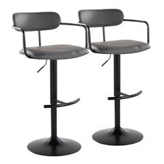 Black Metal, Grey PU Demi Adjustable Barstool - Set of 2