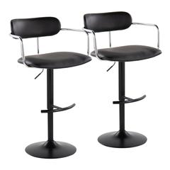 Black Metal, Chrome Metal, Black PU Demi Adjustable Barstool - Set of 2