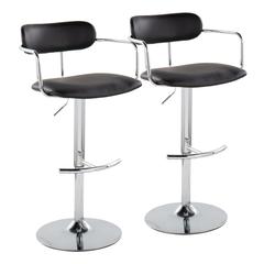 Chrome Metal, Black PU Demi Adjustable Barstool - Set of 2
