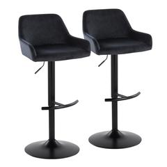 Black Metal, Black Velvet Daniella Adjustable Barstool - Set of 2