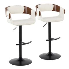 Black Metal, Walnut Wood, Cream Fabric Elisa Adjustable Barstool - Set of 2