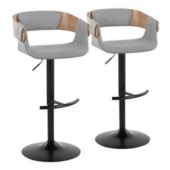 Black Metal, Whitewashed Wood, Grey Fabric Elisa Adjustable Barstool - Set of 2