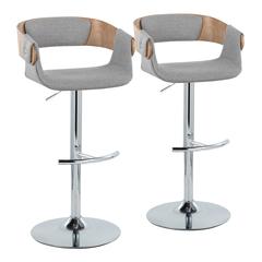 Chrome Metal, Whitewashed Wood, Grey Fabric Elisa Adjustable Barstool - Set of 2