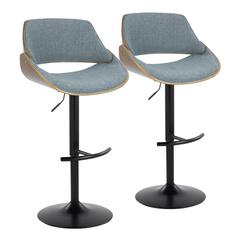 Walnut Wood, Black Metal, Blue Fabric Fabrizzi Adjustable Barstool - Set of 2