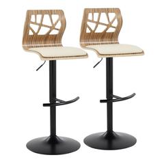 Black Metal, Zebra Wood, Cream PU Folia Adjustable Barstool - Set of 2