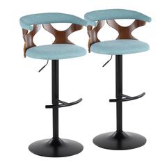 Black Metal, Walnut Wood, Teal Fabric Gardenia Adjustable Barstool - Set of 2