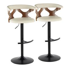 Black Metal, Walnut Wood, Cream PU Gardenia Adjustable Barstool - Set of 2